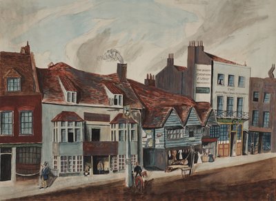 View of Newington Butts, Southwark showing the George Tavern and shop fronts by English School